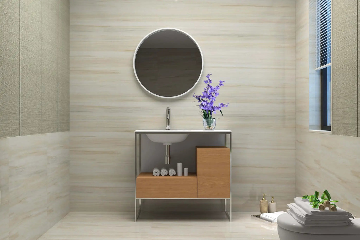 Tory Bathroom Vanity with Solid Surface Top Cabinet Set with Mirror by Ancerre Designs