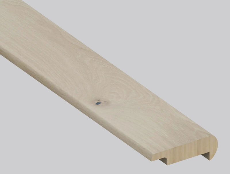 Woodhills Aaron Blonde Oak Wood Semi Gloss Overlap Stair Nose Look Moldings 2.23x1.03 close up