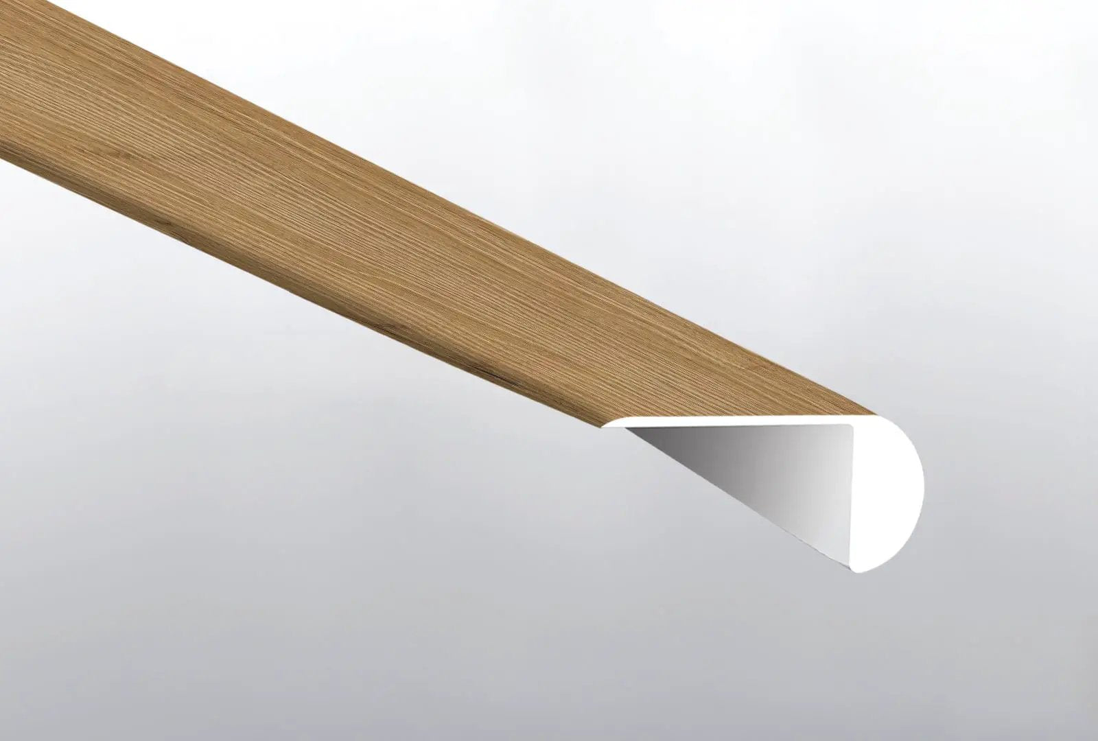Cyrus 2.0 Amber Forrester Semi Gloss Overlap Stair Nose Wood Look Lvt Moldings 2.23x1.03 close up