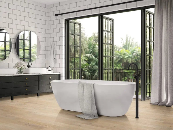 Woodhills Bali Buff Oak Wood Semi Gloss End Cap Look Moldings 1.5x0.52 in a finished room