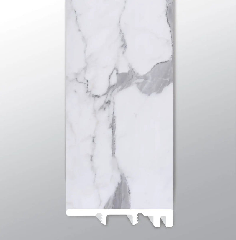 Trecento Calacatta Legend Semi Gloss End Cap Marble Look Lvt Moldings 1.5x0.25 close up