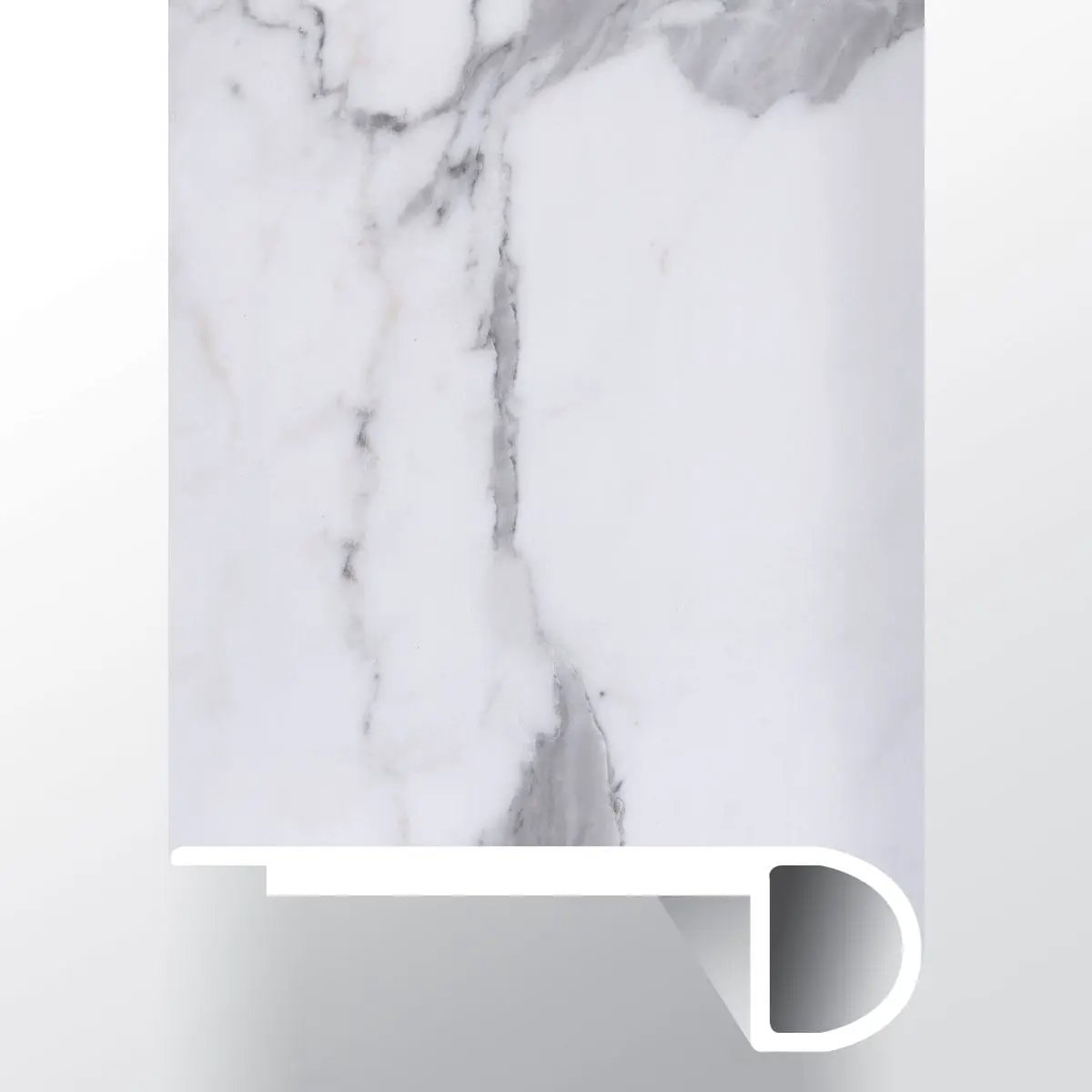 Trecento Calacatta Legend Semi Gloss Flush Stair Nose Marble Look Lvt Moldings 2.75x0.75 close up