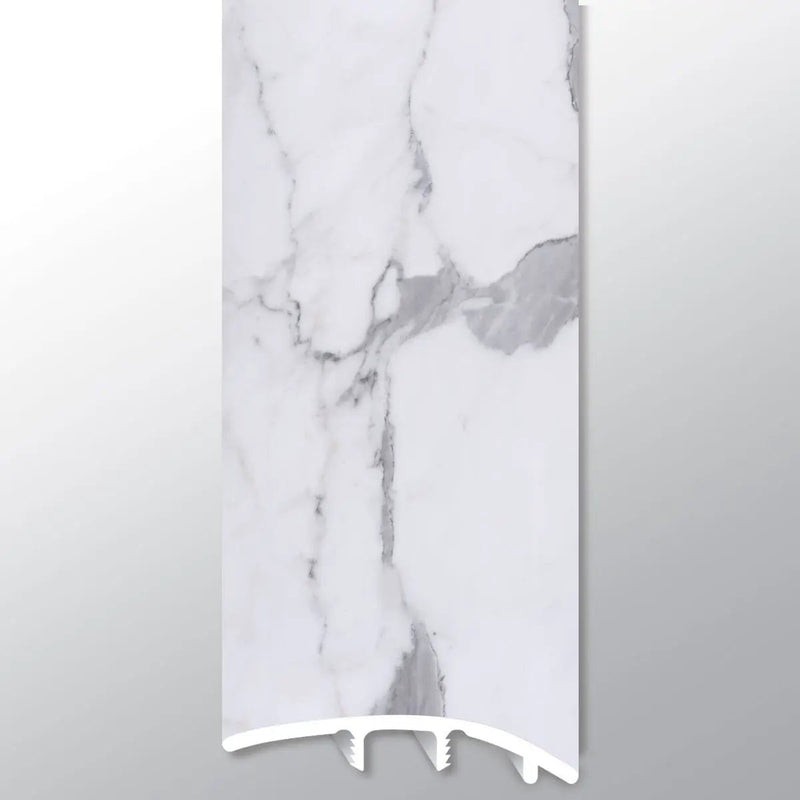 Trecento Calacatta Legend Semi Gloss Stair Riser Marble Look Lvt Moldings 2.23x1.03 close up