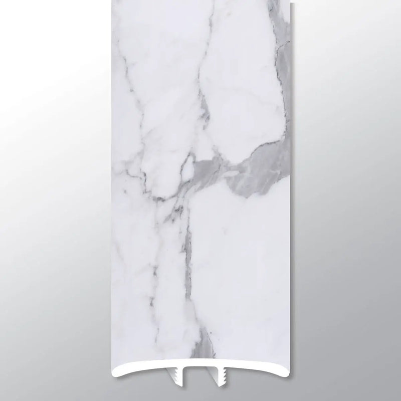 Trecento Calacatta Legend Semi Gloss T Molding Marble Look Lvt Moldings 1.77x0.28 close up