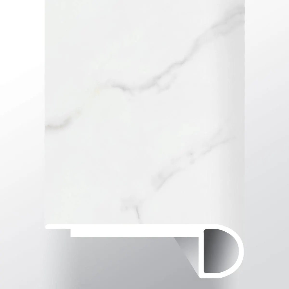 Trecento Calacatta Marbello Semi Gloss Flush Stair Nose Lvt Moldings 2.75x0.75 close up