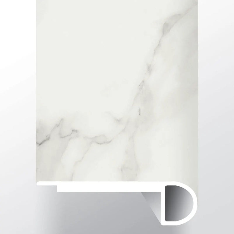 Trecento Calacatta Venosa Gold Semi Gloss Flush Stair Nose Marble Look Lvt Moldings 2.75x0.75 close up