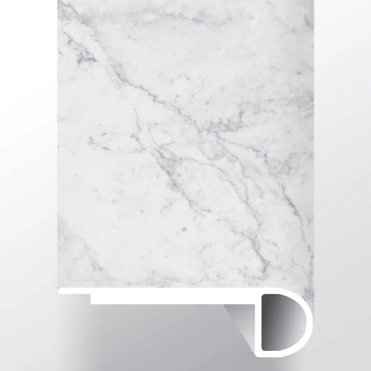 Trecento Carrara Avell Semi Gloss Flush Stair Nose Marble Look Lvt Moldings 2.75x0.75 close up