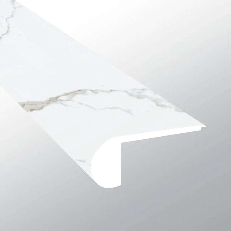 Trecento Calacatta Serra Semi Gloss Flush Stair Nose Marble Look Lvt Moldings 2.75x0.75 close up