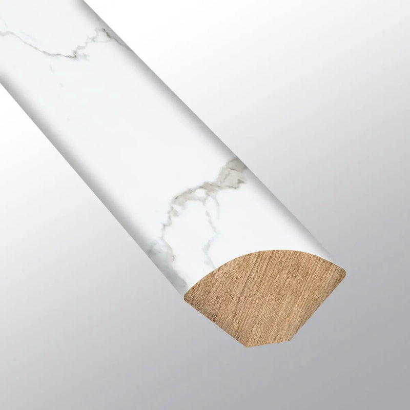 Trecento Calacatta Serra Semi Gloss Quarter Round Marble Look Lvt Moldings 0.64x0.75 close up