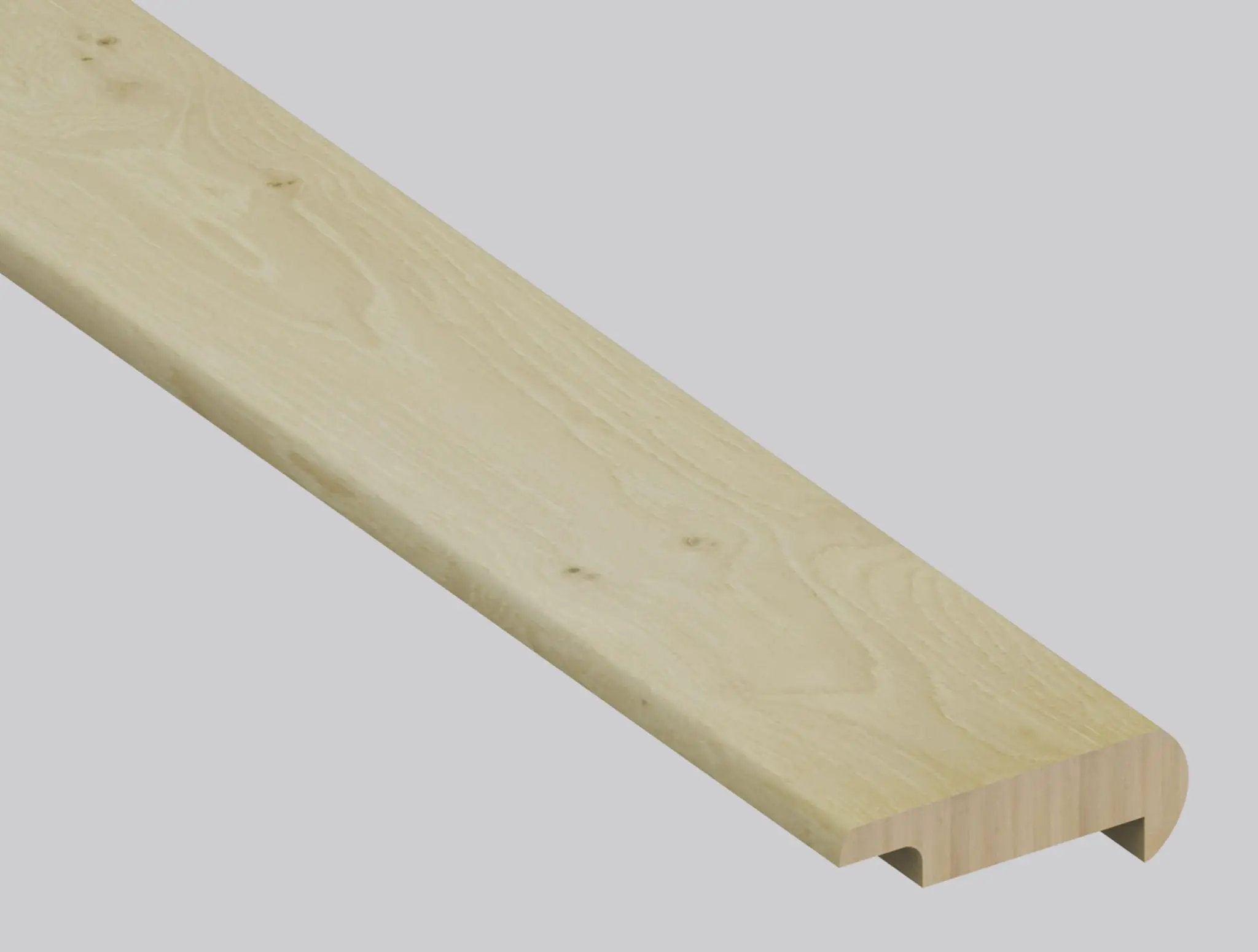 Woodhills Coral Ash Oak Wood Semi Gloss Overlap Stair Nose Look Moldings 2.23x1.03 close up