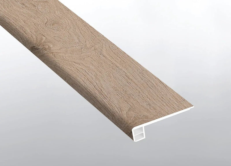 Andover Daria Umber Semi Gloss Flush Stair Nose End Cap Wood Look Lvt Moldings 2.75x0.75 close up