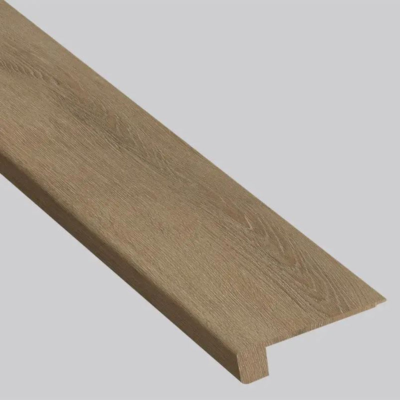 Smithcliffs Delray Semi Gloss Flush Stair Nose End Cap Wood Look Rigid Core Moldings 4.53x0.94 close up