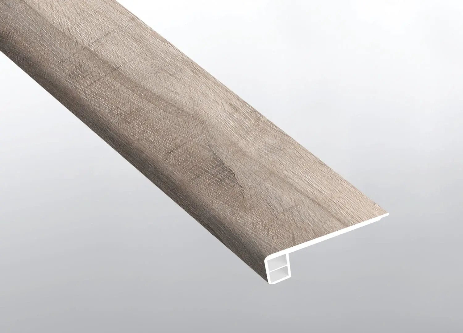 Cyrus Draven Semi Gloss Flush Stair Nose End Cap Wood Look Lvt Moldings 2.75x0.75 close up