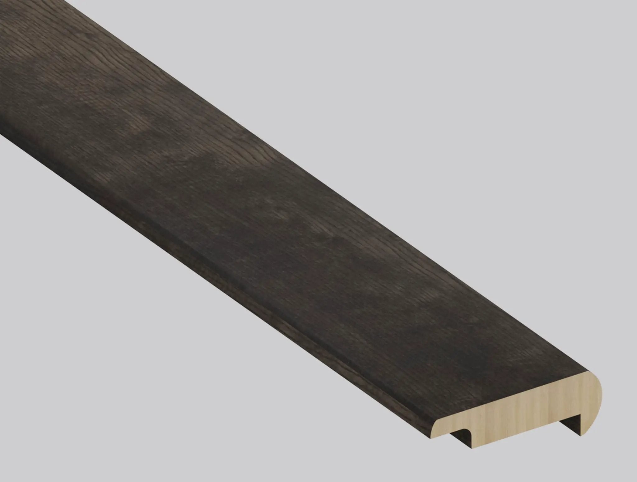 Woodhills Estate Oak Wood Semi Gloss Overlap Stair Nose Look Moldings 2.23x1.03 close up