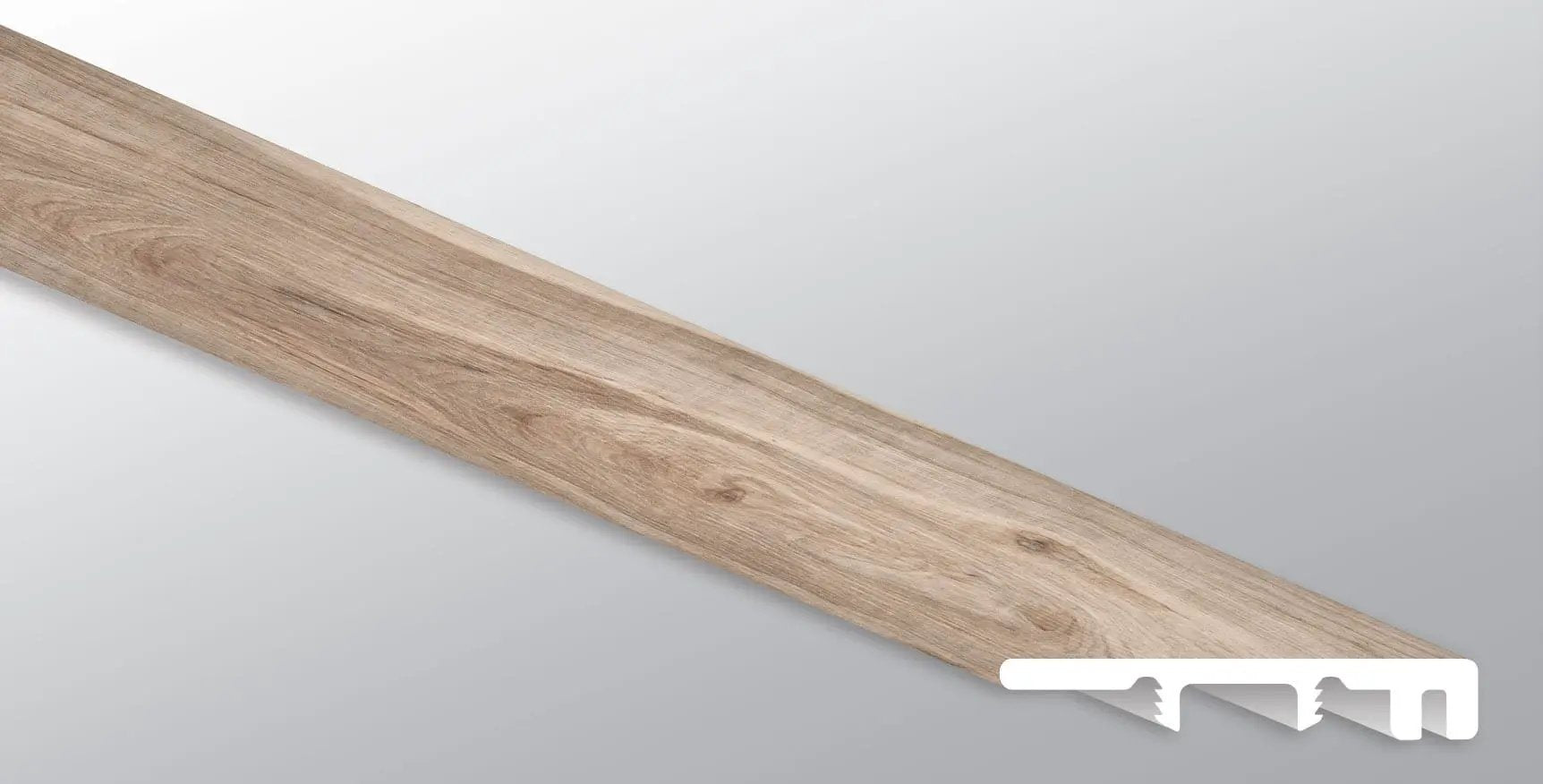 Andover Highcliffe Greige Semi Gloss End Cap Wood Look Lvt Moldings 1.5x0.25 close up