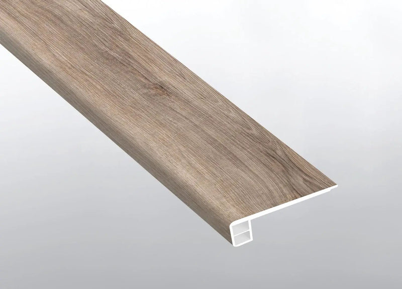 Andover Highcliffe Greige Semi Gloss Flush Stair Nose End Cap Wood Look Lvt Moldings 2.75x0.75 close up