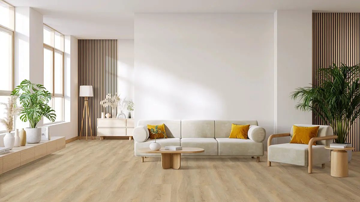 Laurel Honey Hollow Semi Gloss Quarter Round Wood Look Lvt Moldings 0.64x0.75 in a finished room