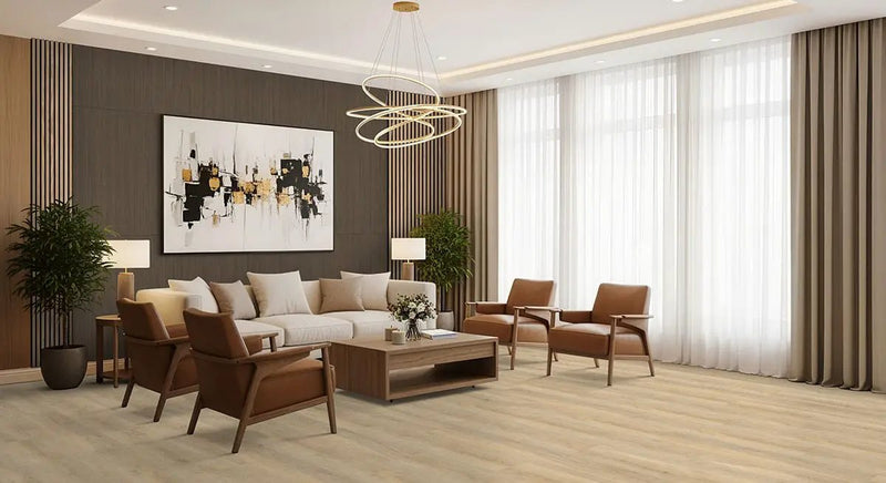 Laurel Honey Hollow Semi Gloss End Cap Wood Look Lvt Moldings 1.5x0.25 in a finished room