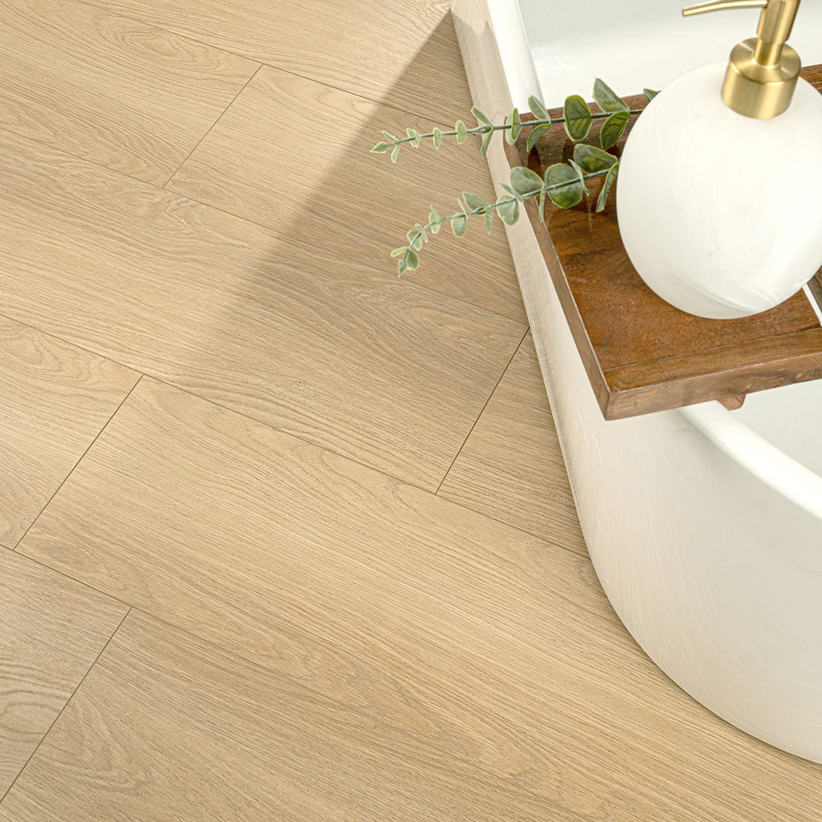 Shorecliffs Houston Trail Semi Gloss End Cap Wood Look Rigid Core Moldings 1.5x0.25 in a finished room