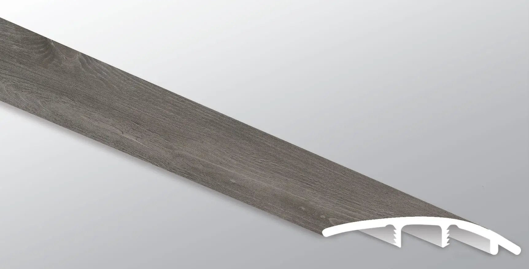 Glenridge Woodrift Gray Semi Gloss Stair Riser Wood Look Lvt Moldings 1.77x0.345 close up