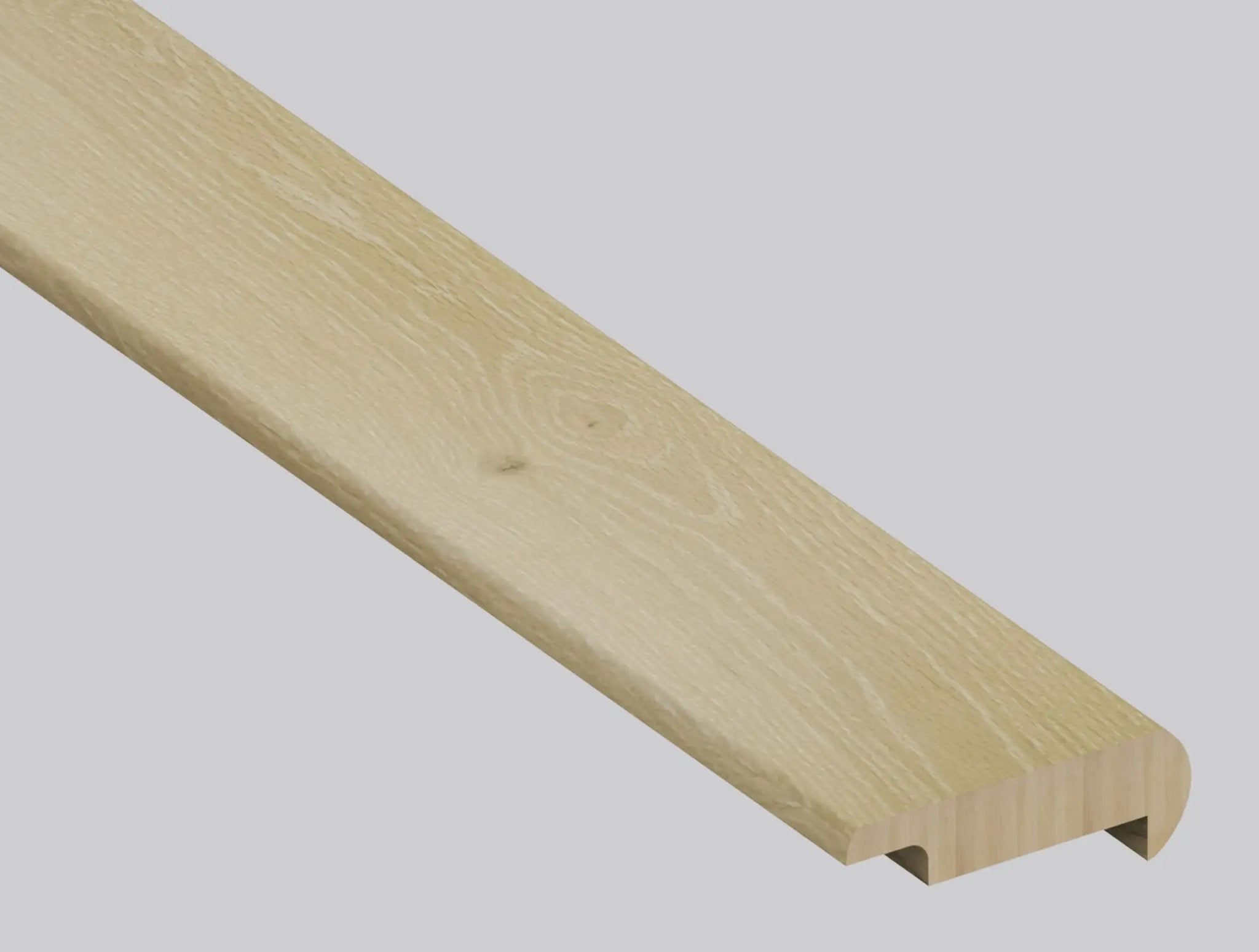 Woodhills Kings Buff Wood Semi Gloss Overlap Stair Nose Look Moldings 2.23x1.03 close up