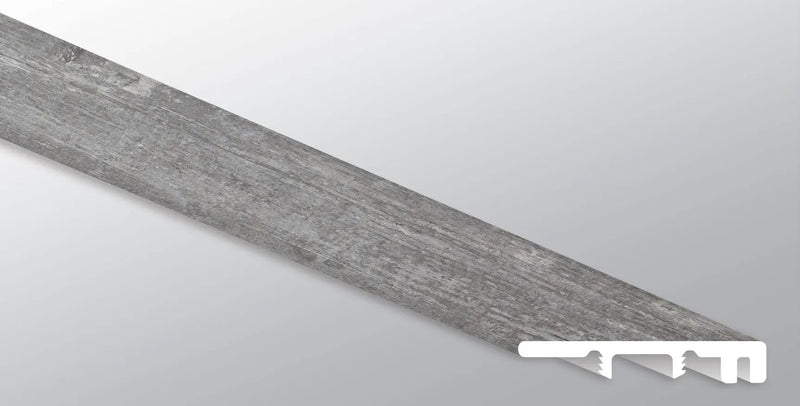 Andover Kingsdown Gray Semi Gloss End Cap Wood Look Lvt Moldings 1.5x0.25 close up