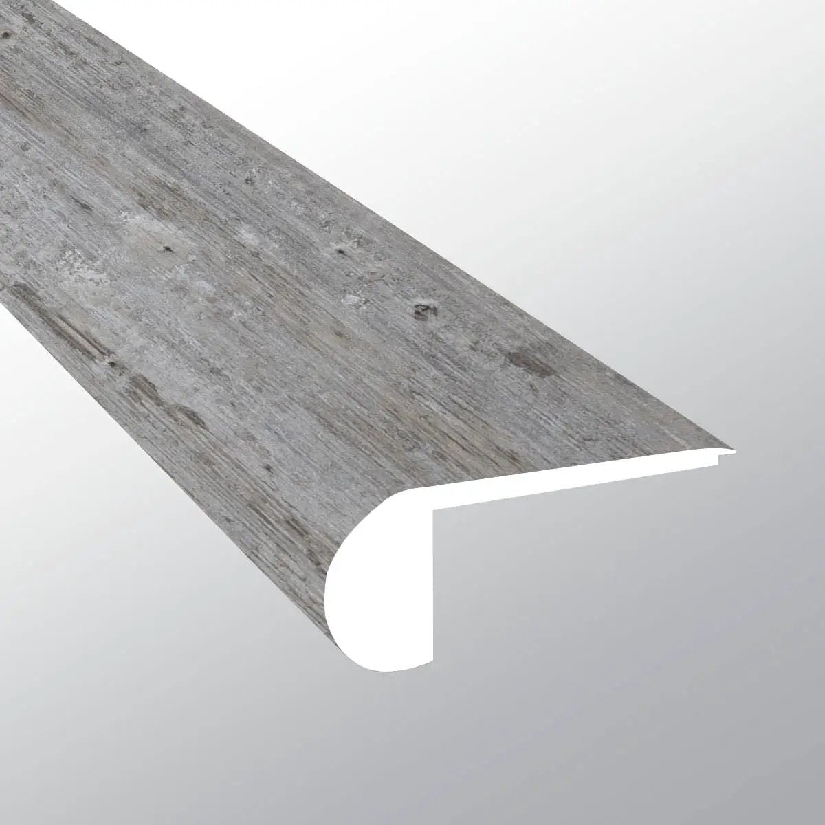 Andover Kingsdown Gray Semi Gloss Flush Stair Nose Wood Look Lvt Moldings 2.75x0.75 close up