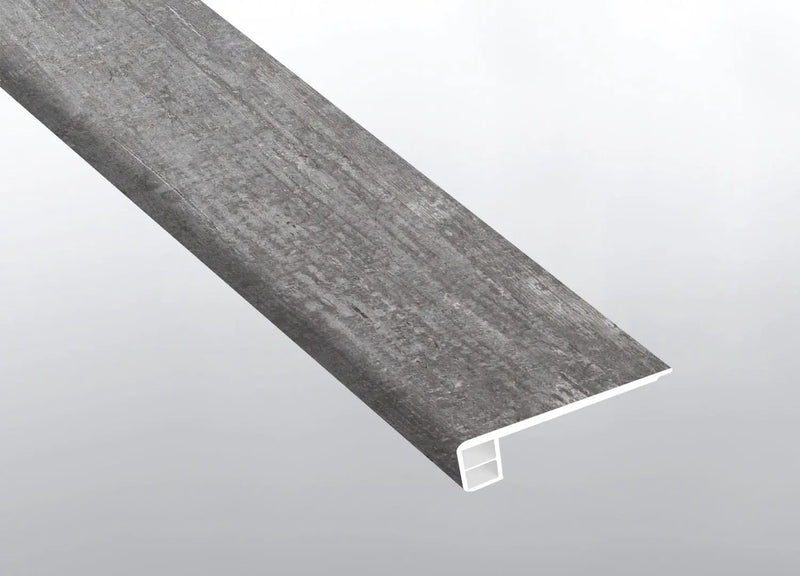 Andover Kingsdown Gray Semi Gloss Flush Stair Nose End Cap Wood Look Lvt Moldings 2.75x0.75 close up