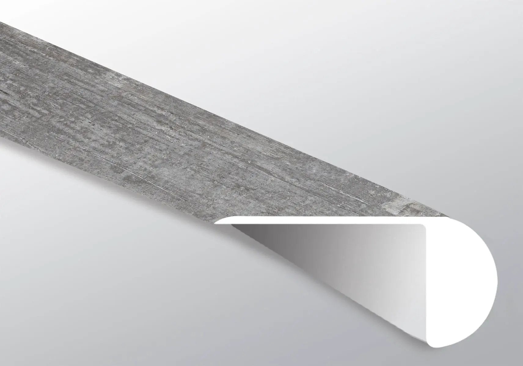 Andover Kingsdown Gray Semi Gloss Overlap Stair Nose Wood Look Lvt Moldings 2.23x1.03 close up