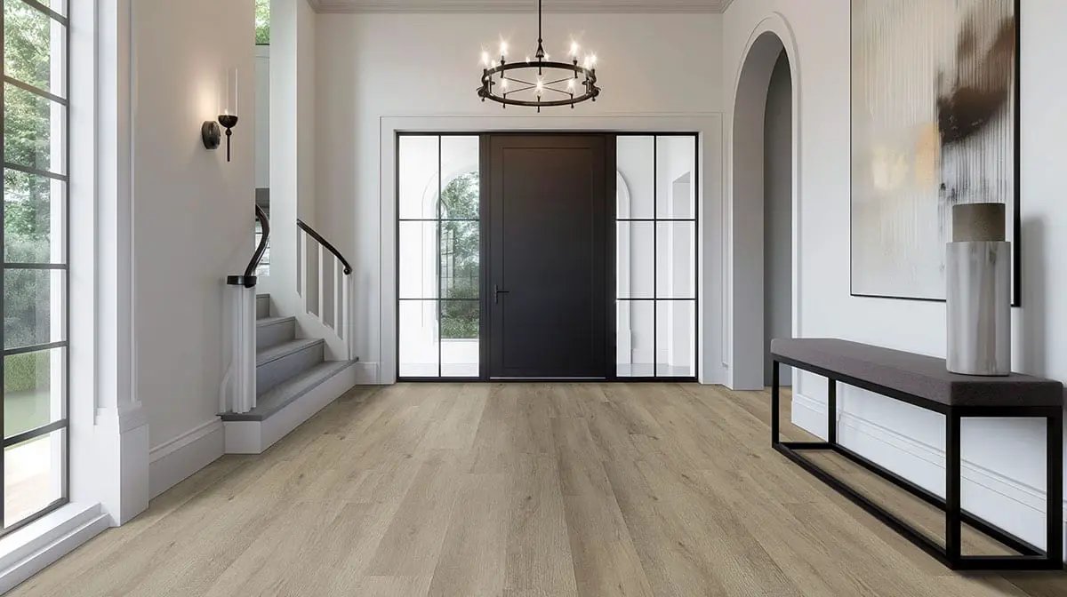 Xl Studio Lark Semi Gloss Stair Riser Wood Look Lvt Moldings 1.77x0.345 in a finished room