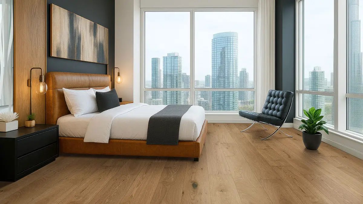 Ladson Leander Oak Brushed Stair Riser Wood Look Moldings 2x0.5 in a finished room