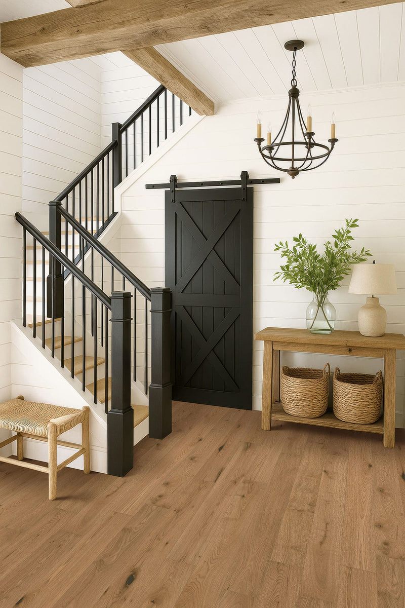 Ladson Leander Oak Brushed Flush Stair Nose End Cap Wood Look Moldings 3x0.5 in a finished room