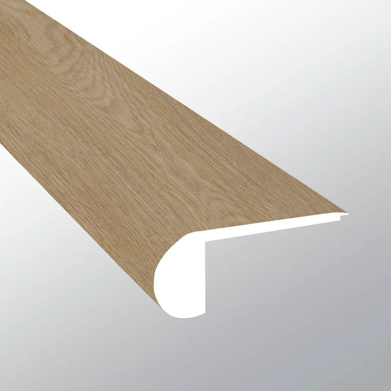 Laurel Linen Loggia Semi Gloss Flush Stair Nose Wood Look Lvt Moldings 2.75x0.75 close up