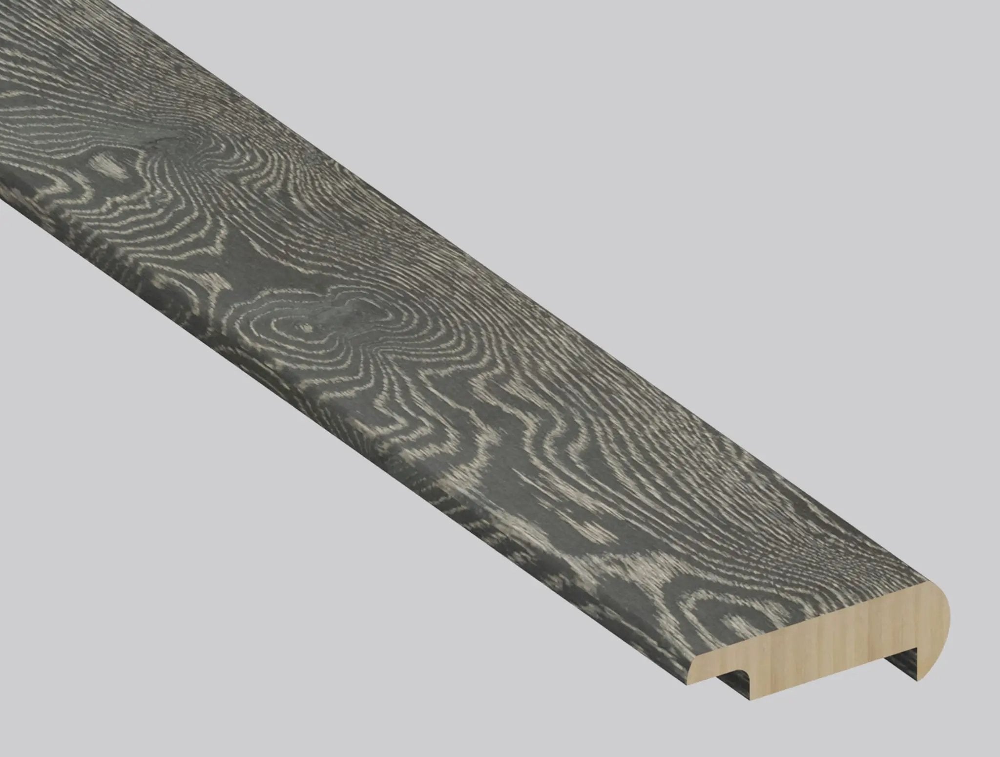 Woodhills Liora Oak Wood Semi Gloss Overlap Stair Nose Look Moldings 2.23x1.03 close up