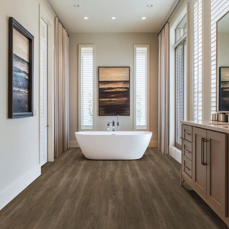 Acclima Louis Hill Semi Gloss End Cap Wood Look Lvt Moldings 1.5x0.25 in a finished room