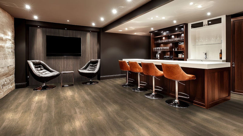 Acclima Louis Hill Semi Gloss Quarter Round Wood Look Lvt Moldings 0.64x0.75 in a finished room