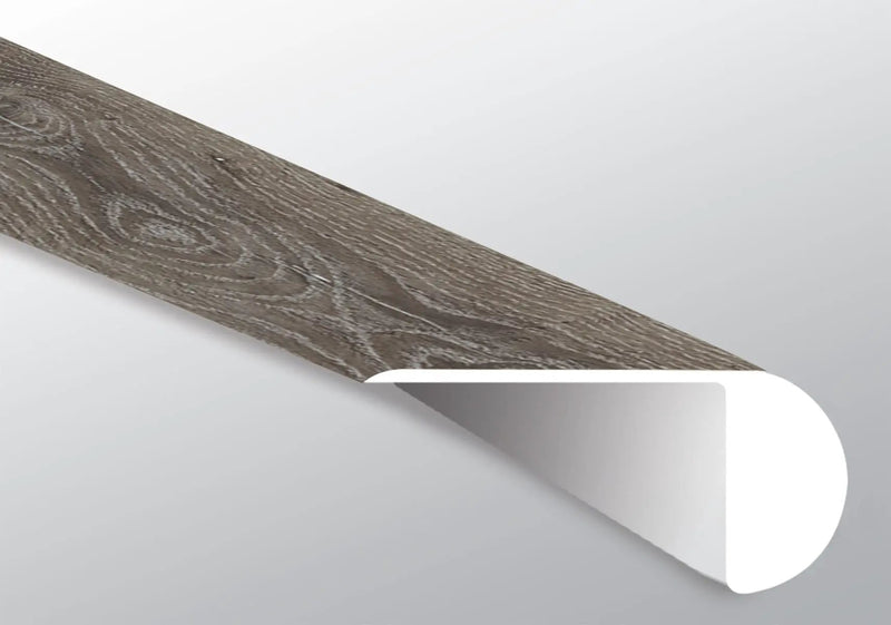 Glenridge Charcoal Oak Semi Gloss Overlap Stair Nose Wood Look Lvt Moldings 2.23x1.03 close up