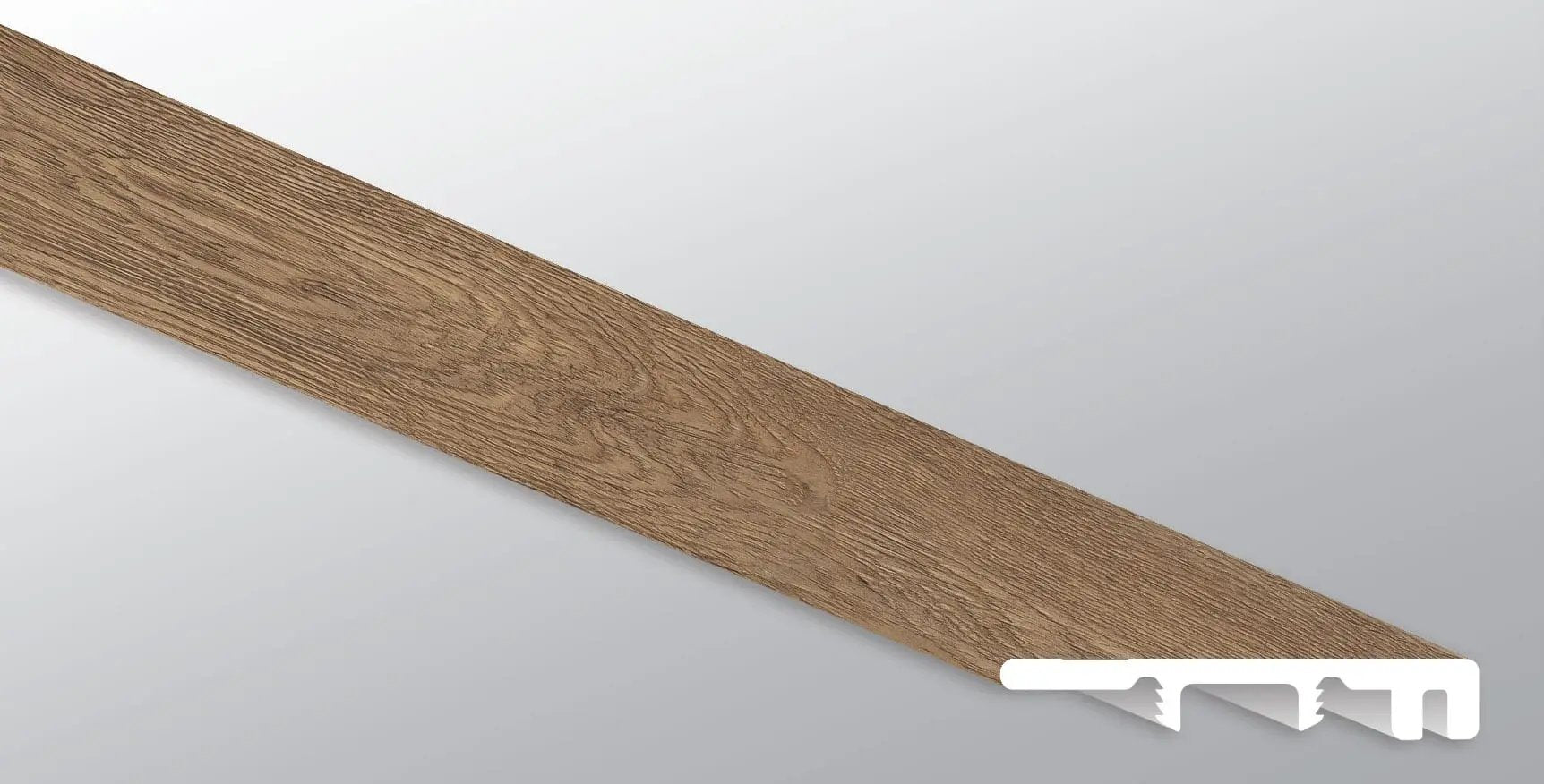 Glenridge Saddle Oak Semi Gloss End Cap Wood Look Lvt Moldings 1.5x0.25 close up