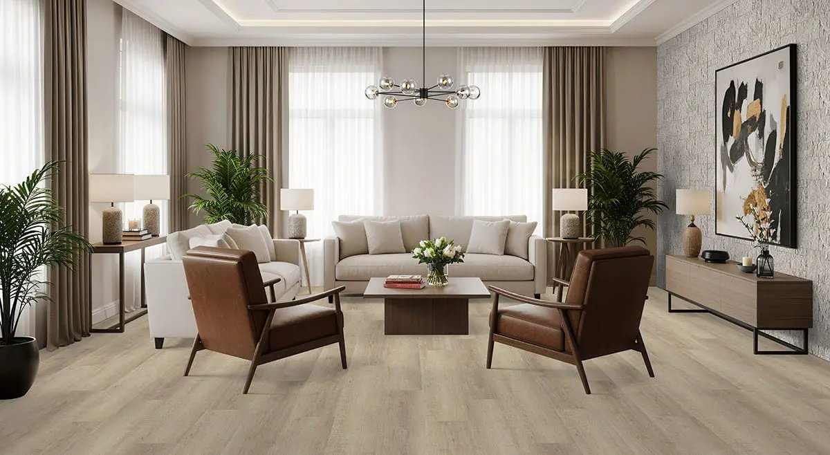 Laurel Saddle Wood Semi Gloss End Cap Look Lvt Moldings 1.5x0.25 in a finished room