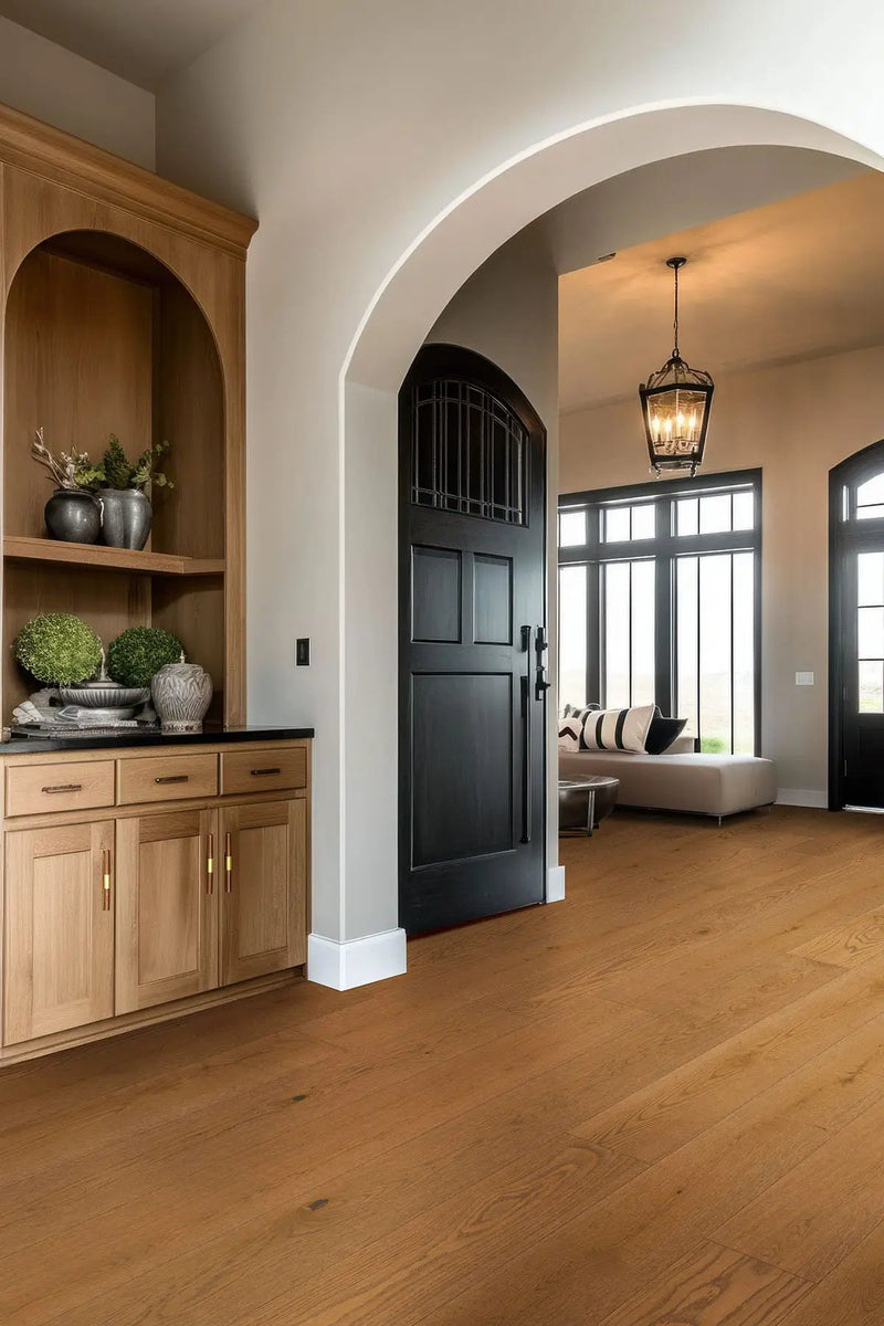 Mccarran Scarborough Buff Brushed Wood Look Moldings 0.63x0.63 in a finished room