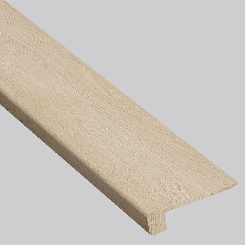 Shorecliffs Schertz Oaks Semi Gloss Flush Stair Nose End Cap Wood Look Rigid Core Moldings 4.53x0.94 close up
