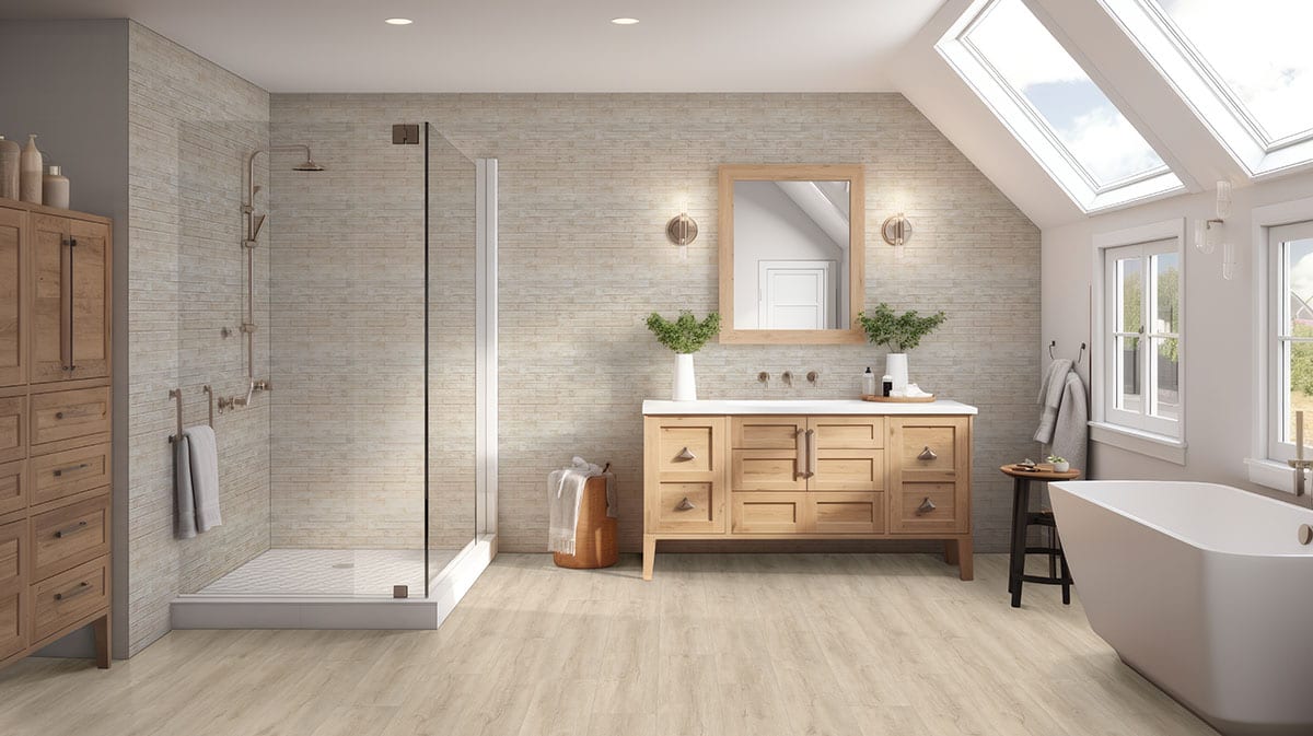 Laurel Shasta Grove Semi Gloss Quarter Round Wood Look Lvt Moldings 0.64x0.75 in a finished room