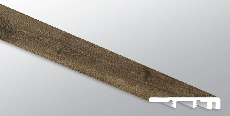 Cyrus Walnut Waves Semi Gloss End Cap Wood Look Lvt Moldings 1.5x0.25 close up