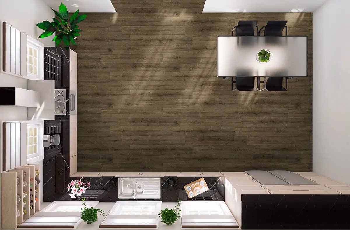 Cyrus Walnut Waves Semi Gloss Flush Stair Nose Wood Look Lvt Moldings 2.75x0.75 in a finished room