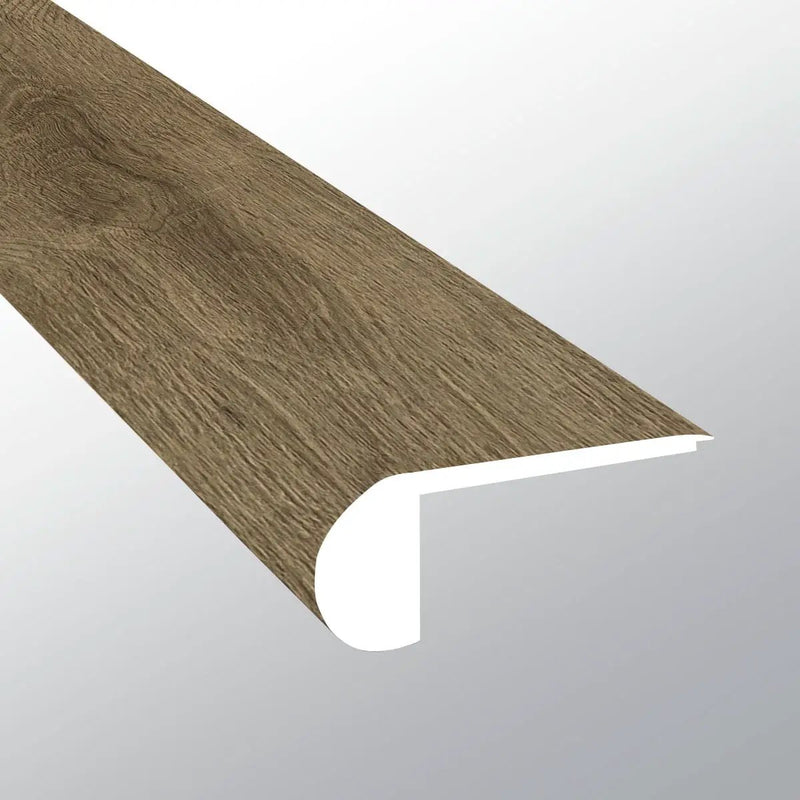 Cyrus Walnut Waves Semi Gloss Flush Stair Nose Wood Look Lvt Moldings 2.75x0.75 close up