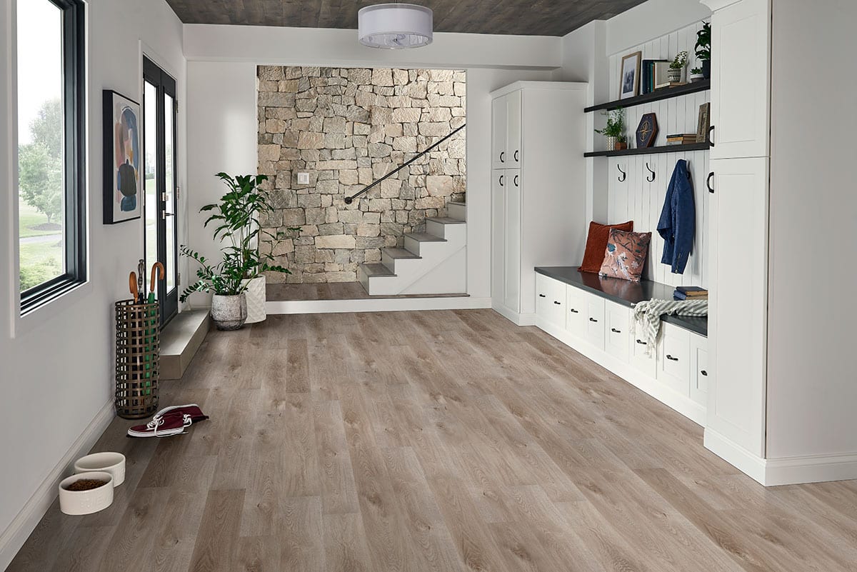 Cyrus Whitfield Gray Semi Gloss Flush Stair Nose End Cap Wood Look Lvt Moldings 2.75x0.75 in a finished room