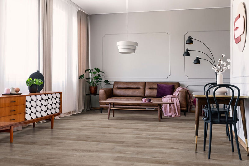 Cyrus Whitfield Gray Semi Gloss Flush Stair Nose End Cap Wood Look Lvt Moldings 2.75x0.75 in a finished room