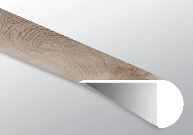 Cyrus Whitfield Gray Semi Gloss Overlap Stair Nose Wood Look Lvt Moldings 2.23x1.03 close up