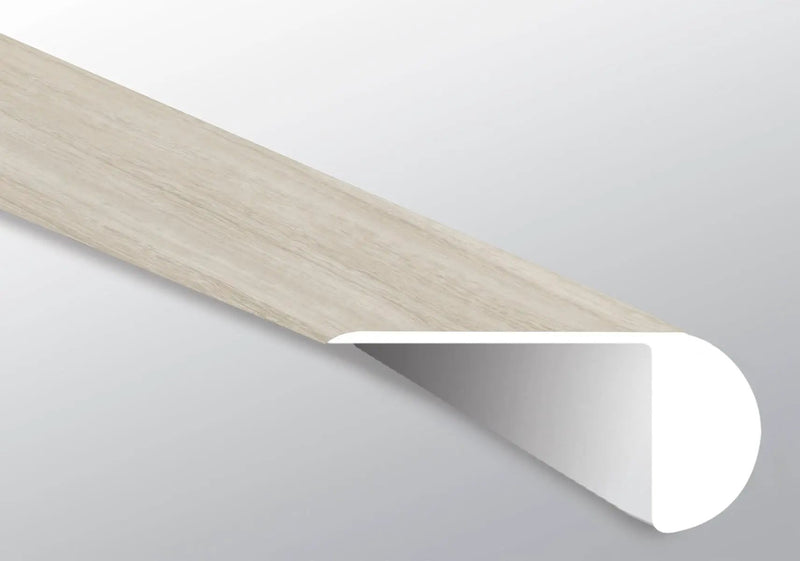 Trecento White Ocean Semi Gloss Overlap Stair Nose Lvt Moldings 2.23x1.03 close up