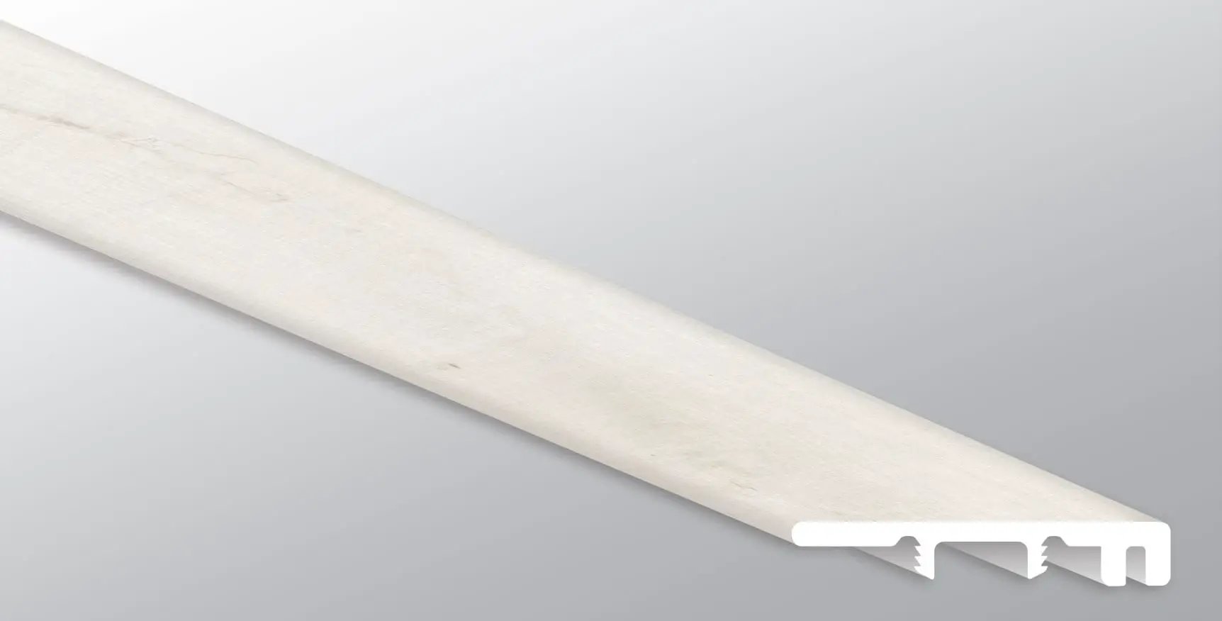 Andover Whitby White Semi Gloss End Cap Wood Look Lvt Moldings 1.5x0.25 close up